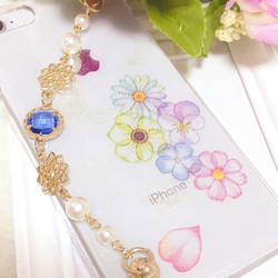 お花いっぱいのキーリングハンガー　（チェーン付きiPhoneケース）（iPhone7.8.第二世代SE） 3枚目の画像