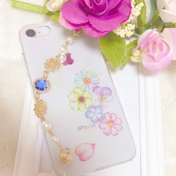 お花いっぱいのキーリングハンガー　（チェーン付きiPhoneケース）（iPhone7.8.第二世代SE） 2枚目の画像
