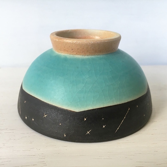 『受注生産』　星空のご飯茶碗(L) トルコマット釉　shin. pottery studio 簡易不織布ラッピング無料 4枚目の画像