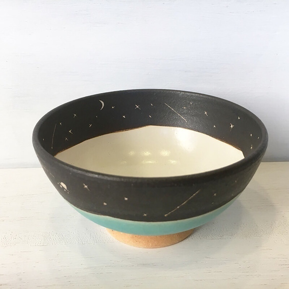 『受注生産』　星空のご飯茶碗(L) トルコマット釉　shin. pottery studio 簡易不織布ラッピング無料 2枚目の画像