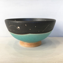 『受注生産』　星空のご飯茶碗(L) トルコマット釉　shin. pottery studio 簡易不織布ラッピング無料 1枚目の画像