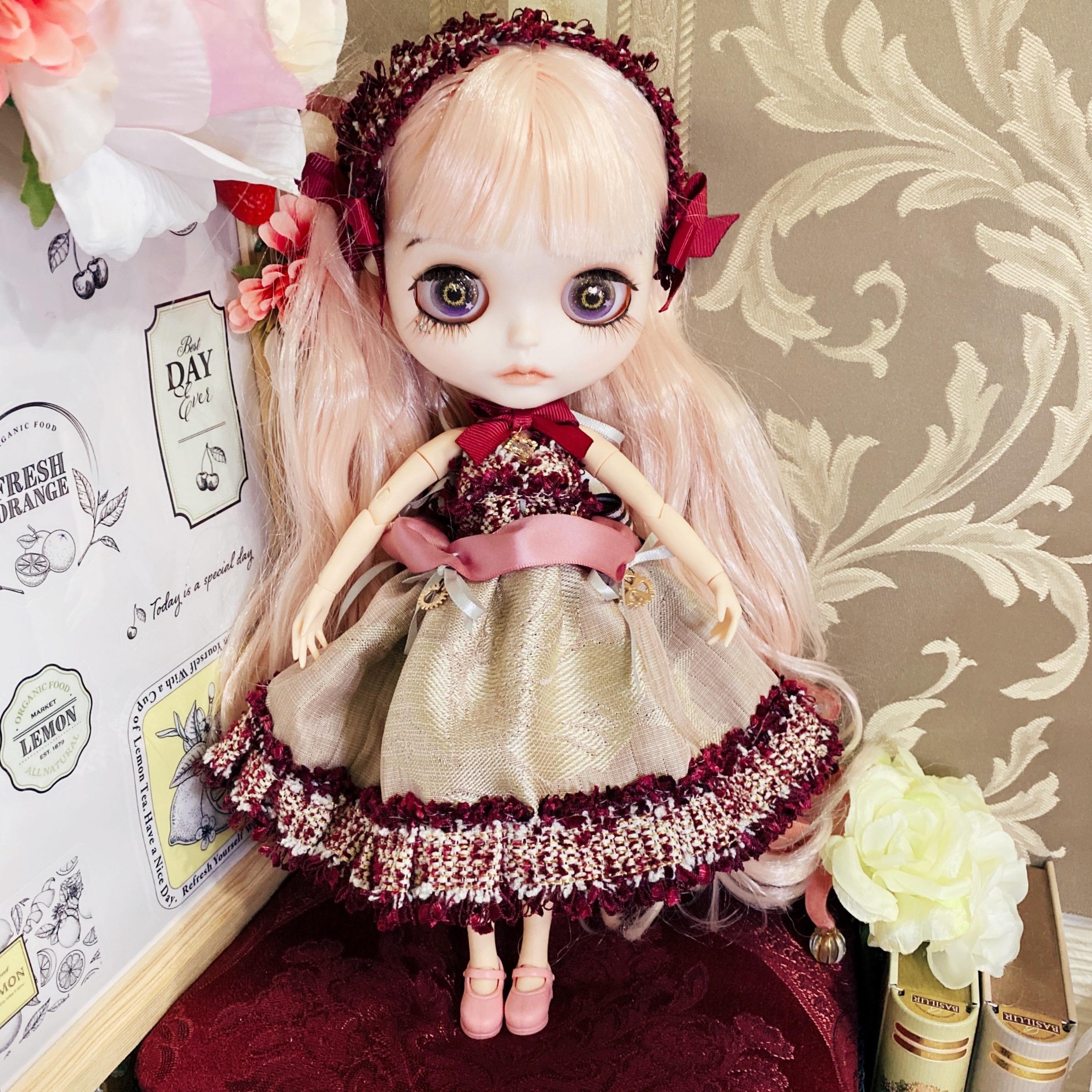 ジャガード生地のドレス (ボルドー) ワンピース ブライス リカ
