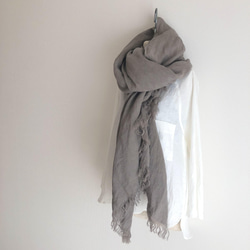 大判　ベルギーリネンストール　グレーベージュ　200×115 長さ延長可 4枚目の画像