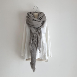 大判　ベルギーリネンストール　グレーベージュ　200×115 長さ延長可 3枚目の画像