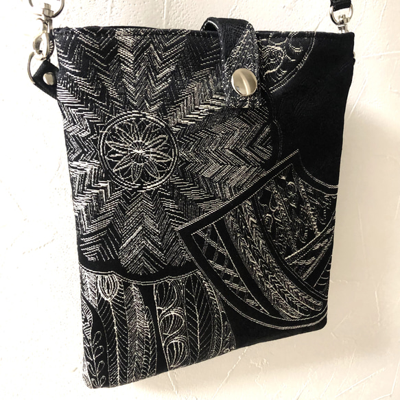 石巻縫物舎　アンティーク帯で作った長財布も入るポシェットポーチ 3枚目の画像