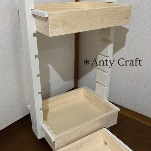 SALE】【引取可能】可動棚付キッチンワゴン キャスター付 3段収納 N/W