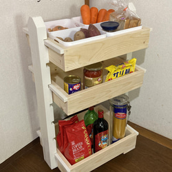 SALE】【引取可能】可動棚付キッチンワゴン キャスター付 3段収納 W/W