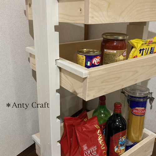 SALE】【引取可能】可動棚付キッチンワゴン キャスター付 3段収納 N/W