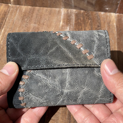 つぎはぎゾウ革のカードサイズの極小ミニ財布 typeB 1枚目の画像