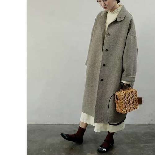 グレー ロングコート レディース 冬の支度♡Lサイズのみラスト1点】ウール100％＊スタイリッシュ