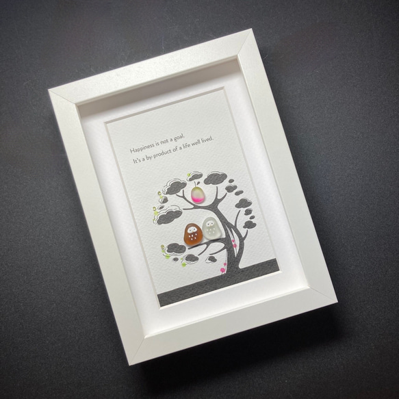 シーグラスアート「フクロウと実のなる木」 6枚目の画像