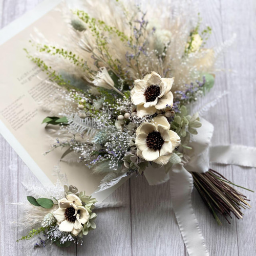 パインフラワーのナチュラルブーケ 〜グリーン&ホワイト