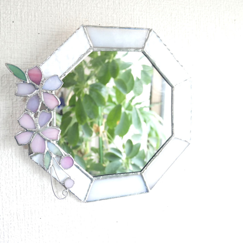 ✴︎:.白ベースの桜の八角形鏡♪ (19.5size/Max21) ドレッサー・ミラー