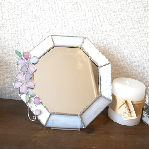 ✴︎:.白ベースの桜の八角形鏡♪ (19.5size/Max21) ドレッサー・ミラー