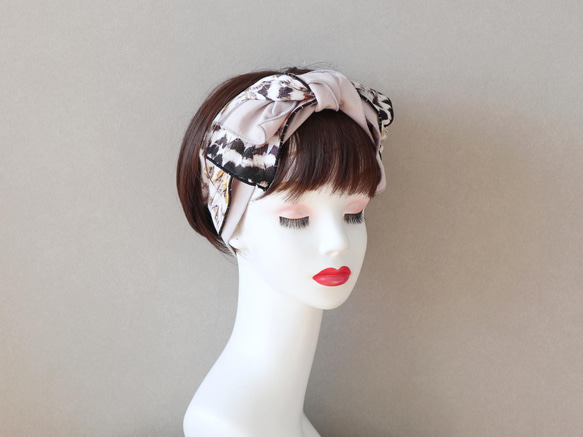 ◆30%OFF◆アニマル柄と淡いグレーベージュのニットヘアバンド<hairband223> 4枚目の画像