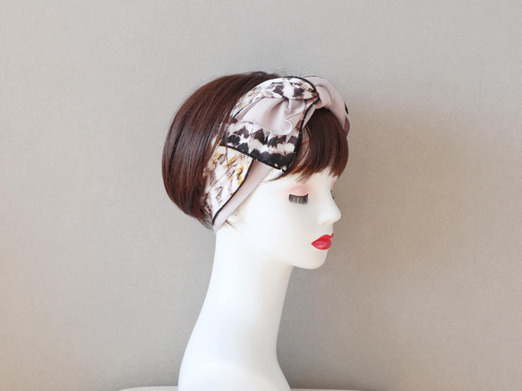 ◆30%OFF◆アニマル柄と淡いグレーベージュのニットヘアバンド<hairband223> 5枚目の画像