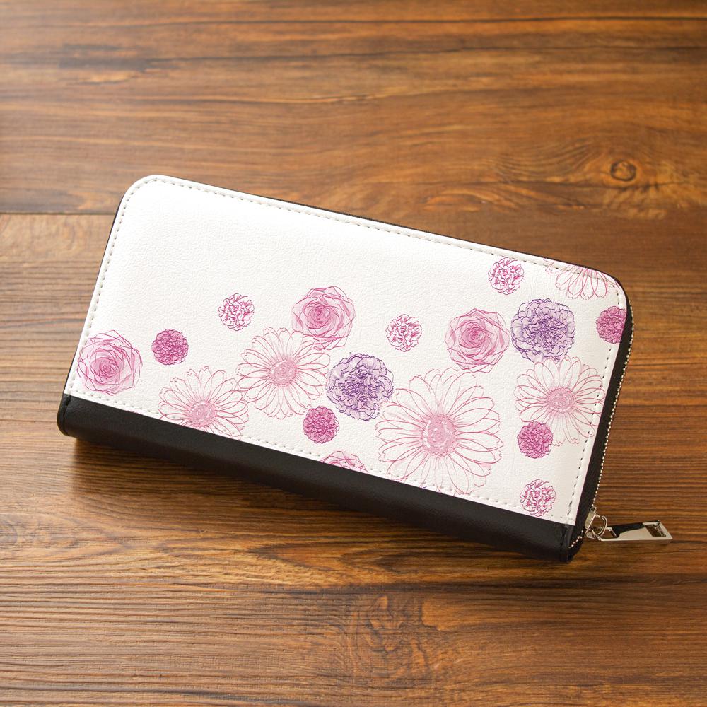 【長財布】ガーベラチェリーピンク【花柄】【Hanayukiオリジナルアート】財布 大容量