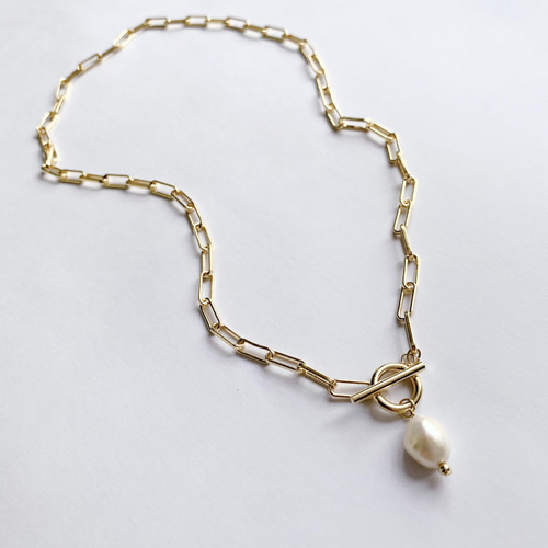 一粒淡水バロックパール マンテル チョーカー チェーンネックレス 大粒