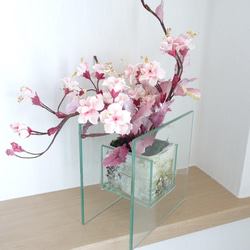 【和洋OK♡/八重桜/ガラス/パン粘土】透明ガラスのオシャレな桜のパンフラワーアレンジメント 6枚目の画像