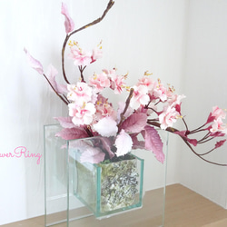 【和洋OK♡/八重桜/ガラス/パン粘土】透明ガラスのオシャレな桜のパンフラワーアレンジメント 10枚目の画像
