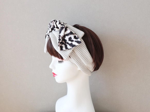 ◆30%OFF◆ワッフル編みニットとアニマル柄ニットのヘアバンド<hairband224> 2枚目の画像