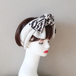 ◆30%OFF◆ワッフル編みニットとアニマル柄ニットのヘアバンド<hairband224> 5枚目の画像