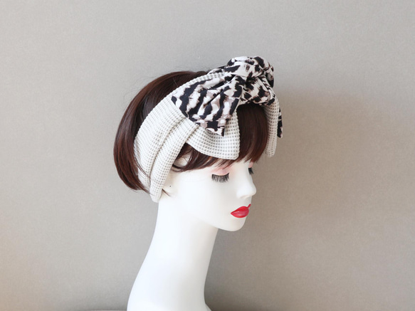 ◆30%OFF◆ワッフル編みニットとアニマル柄ニットのヘアバンド<hairband224> 5枚目の画像