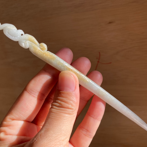 Z28 簪 ミャンマー産 天然 A貨 本翡翠 1本 簪 ほうおう 鳳凰 黄翡翠