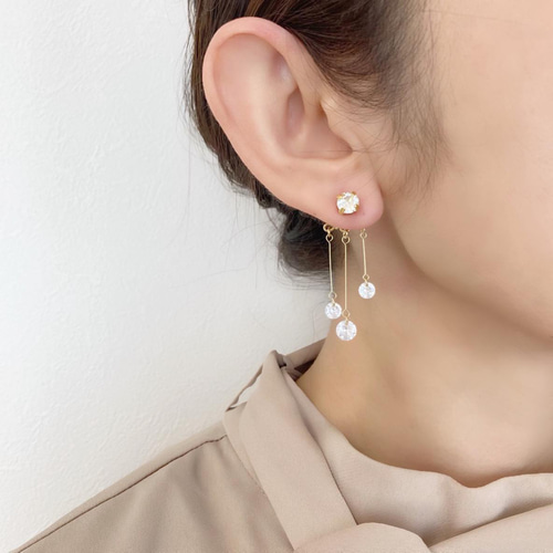2way＞ キュービックジルコニア バックチャームピアス ピアス