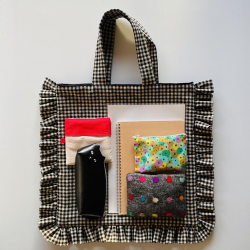 黒猫バミちゃんレースフリルトートバッグ コヤンイサムチョン デニム