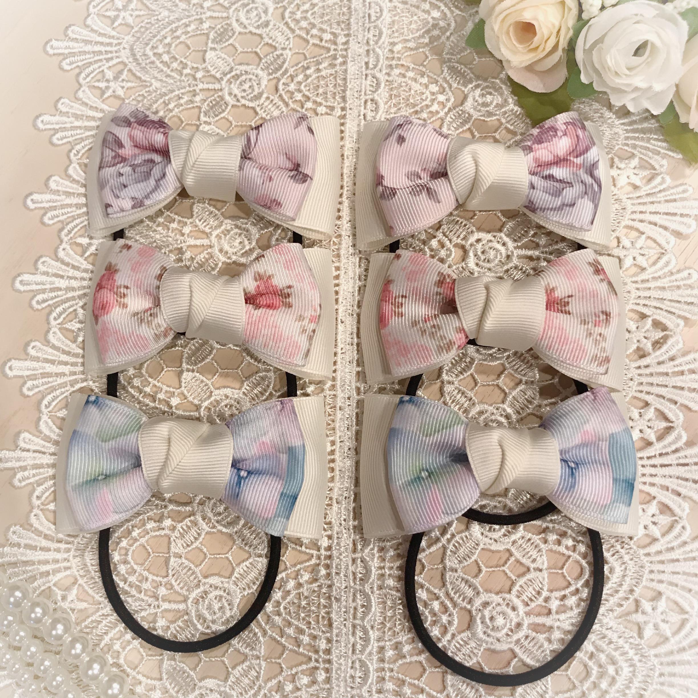 リボン♡カノンリボン～long～♡花柄ベージュ♡ハンドメイド 可愛い花柄リボンのヘアゴム ヘアゴム monan 通販 13219092