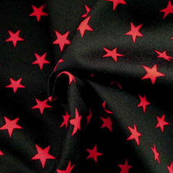 コットンツイル　星☆彡プリント柄　　ブラック地レッド星柄　1600-72 6枚目の画像
