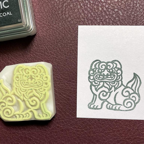 お口を開けた狛犬（獅子）の消しゴムはんこ（持ち手つき） はんこ