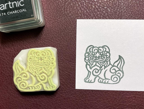 お口を開けた狛犬（獅子）の消しゴムはんこ（持ち手つき） はんこ