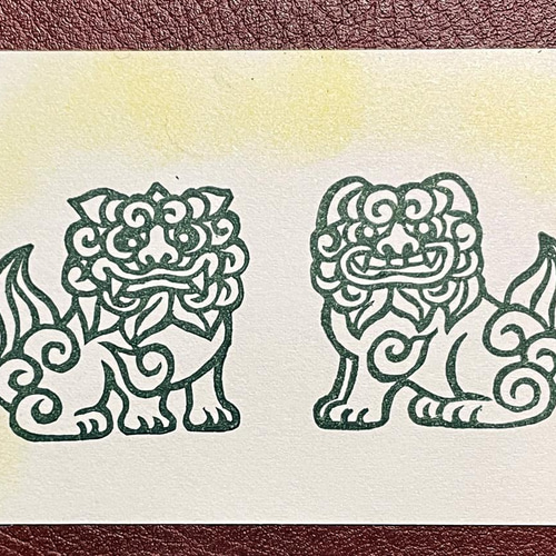 お口を開けた狛犬（獅子）の消しゴムはんこ（持ち手つき） はんこ