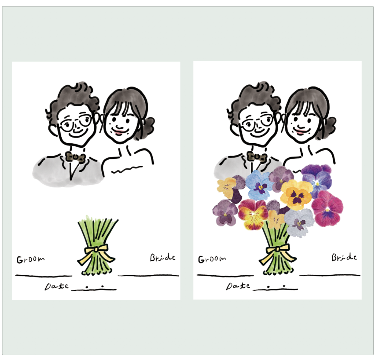 似顔絵結婚証明書 （押し花）（指スタンプ風船） 芳名帳 FUWARI