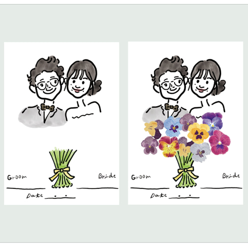 似顔絵結婚証明書 （押し花）（指スタンプ風船） 芳名帳 FUWARI