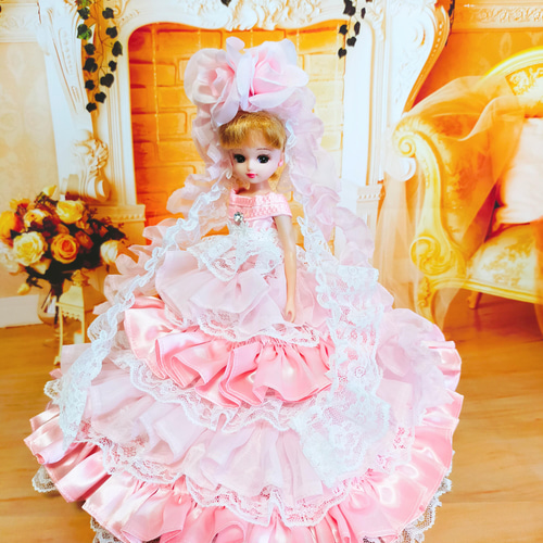 リカちゃんサイズ ハンドメイド プリンセスドレス ピンク
