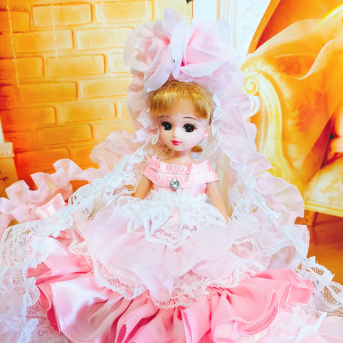 リカちゃんサイズ ハンドメイド プリンセスドレス ピンク・プリューム