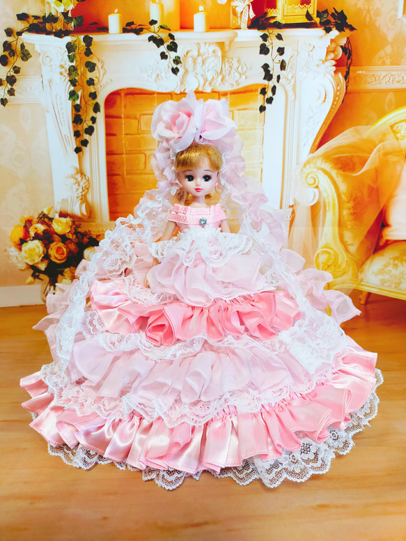 リカちゃんサイズ ハンドメイド プリンセスドレス ピンク