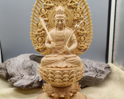 木彫り 仏像 虚空蔵菩薩座像 彫刻 一刀彫 天然木檜材 仏教工芸