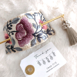 裏まで可愛いインド刺繍リボンのマジェステ/かんざし　ラズベリー　 1枚目の画像