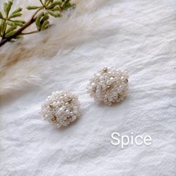 デニム 刺繍 クリア ビーズ MIX フリンジ ピアスorイヤリング。 ピアス 