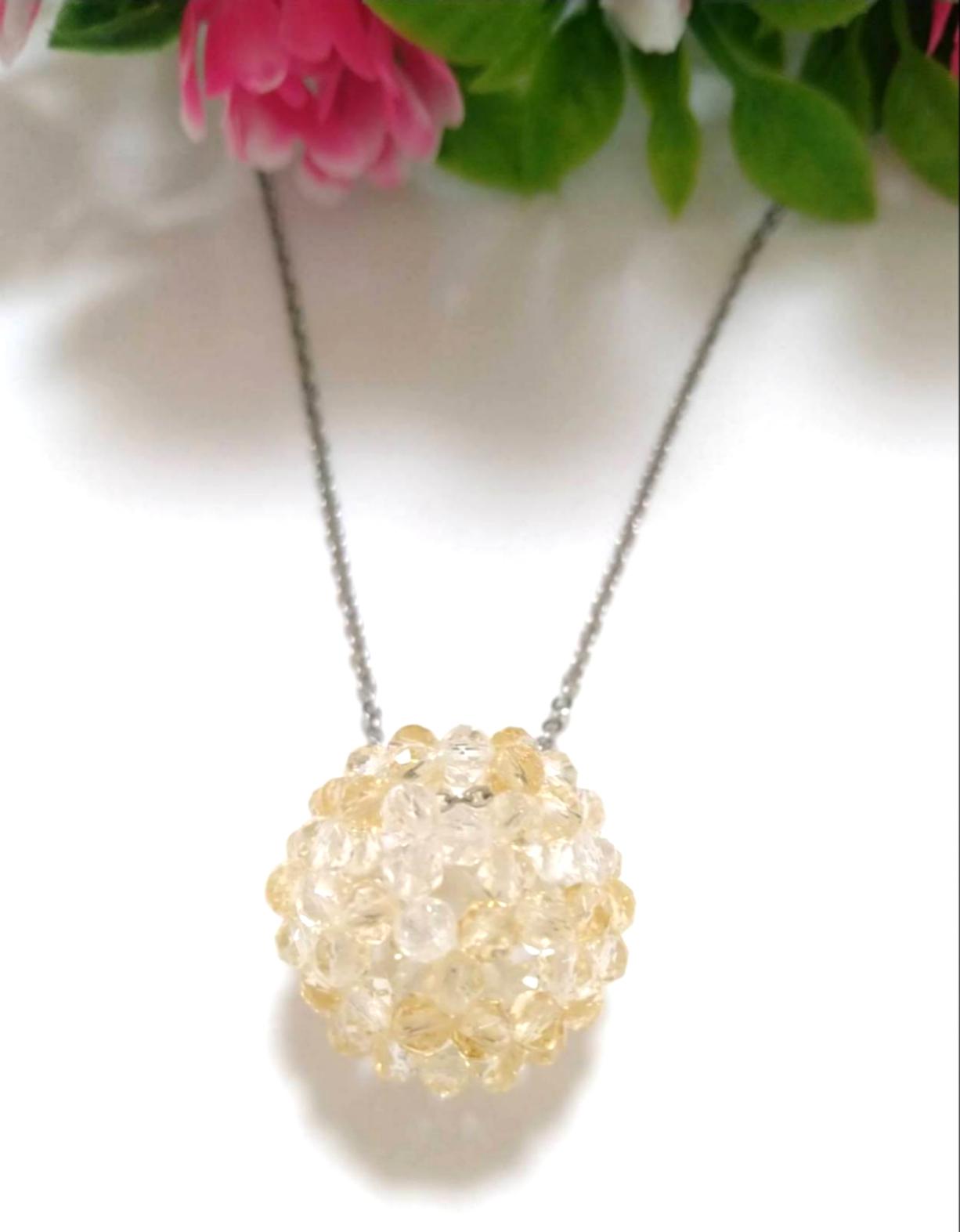 ライトカラーシトリン　神聖幾何学 フラーレン　ネックレス