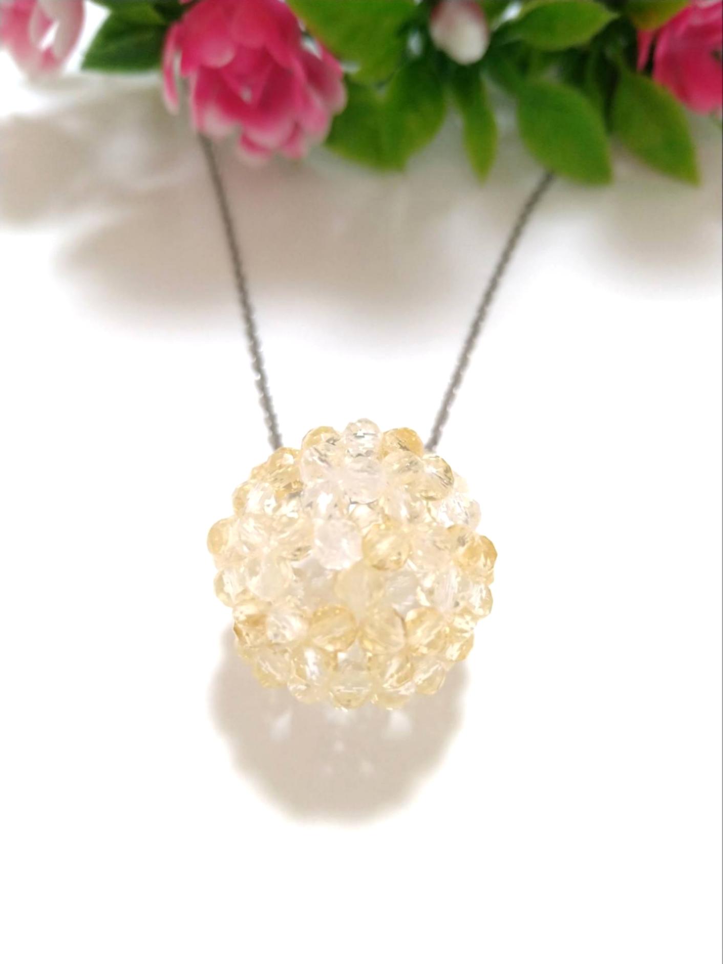 ライトカラーシトリン　神聖幾何学 フラーレン　ネックレス