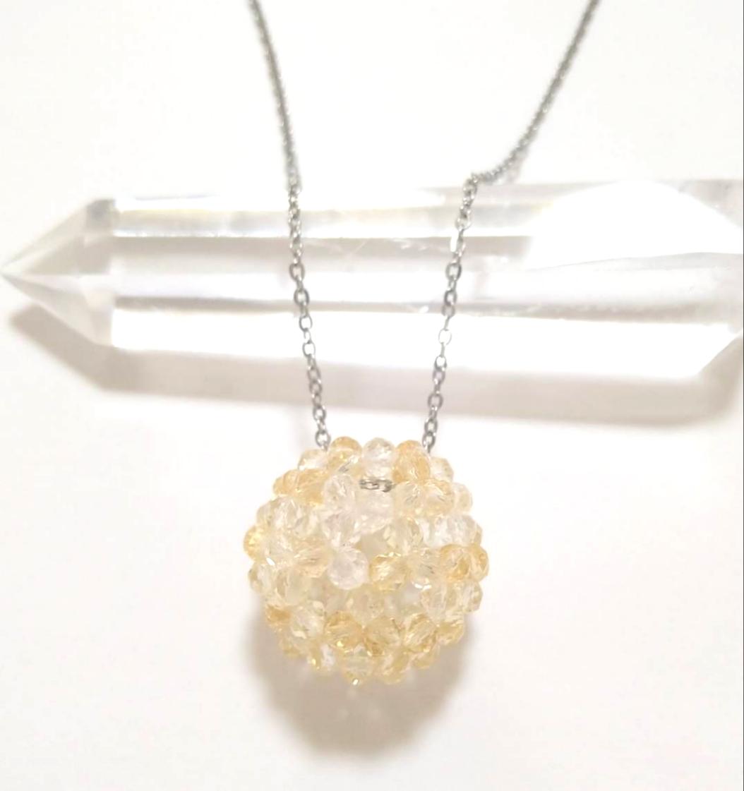 ライトカラーシトリン　神聖幾何学 フラーレン　ネックレス