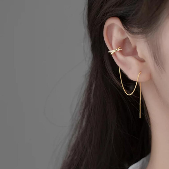 925 銀耳環和鍊式耳環組（2 種顏色可選），鑲嵌鋯石 第1張的照片