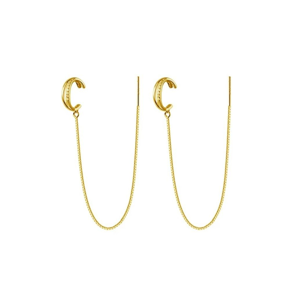 925 銀耳環和鍊式耳環組（2 種顏色可選），鑲嵌鋯石 第6張的照片