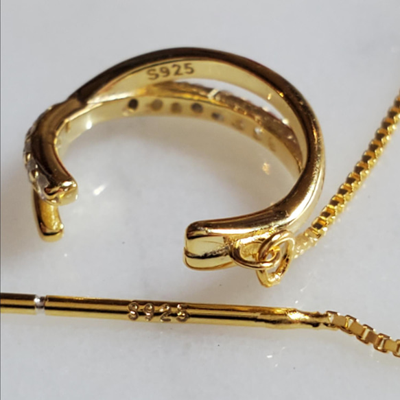 925 銀耳環和鍊式耳環組（2 種顏色可選），鑲嵌鋯石 第4張的照片