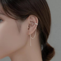 925 銀耳環和鍊式耳環組（2 種顏色可選），鑲嵌鋯石 第2張的照片